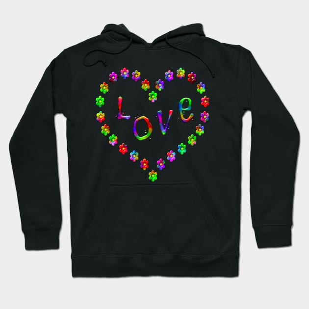 Retro Tie-dye Pattern Flower Heart Frame and Lov e Hoodie by Roly Poly Roundabout